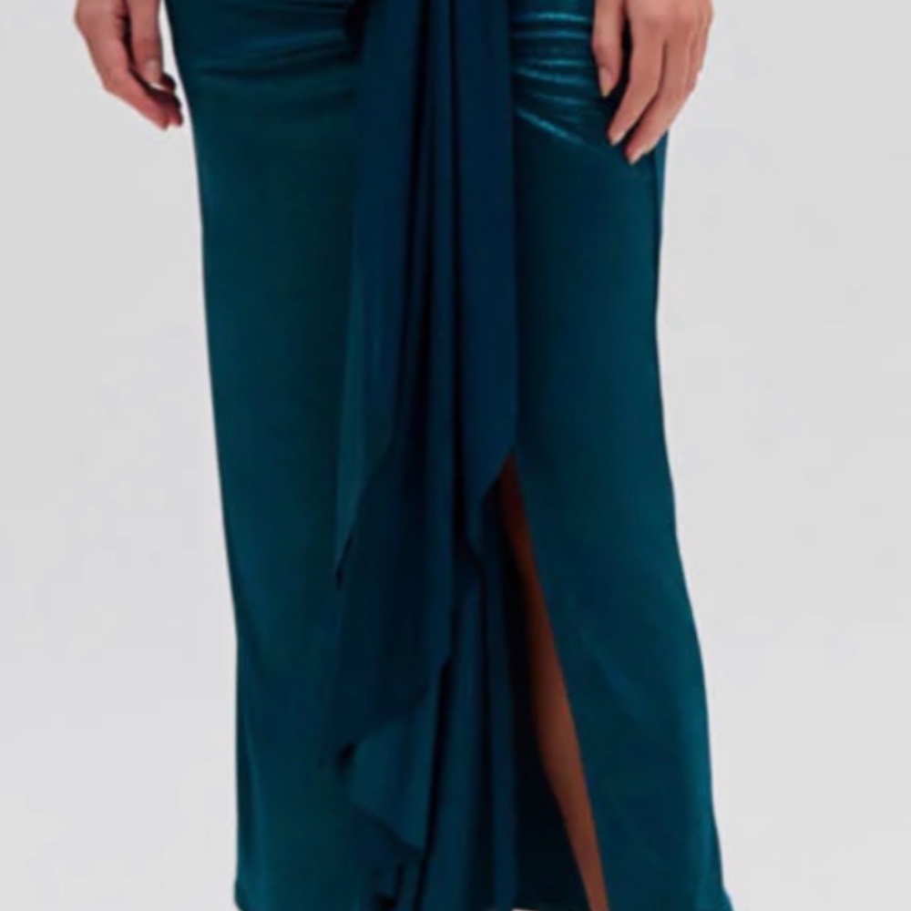 PatBO Emerald Teal Two-Piece Set | Chain Embellished Crop Top + Midi Skirt